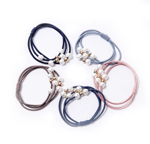 Черная свежая милая резинка для волос из жемчуга для взрослых, аксессуар для волос, простой и элегантный дизайн