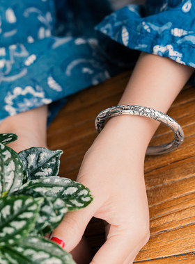 亘古银手镯民族风女999足银定制