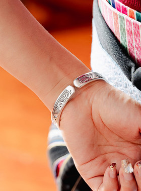 百银唐风999足银唐草纹银手镯