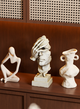 复古原木风客厅玄关摆件中古风样板房餐边柜设计师组合高级感软装