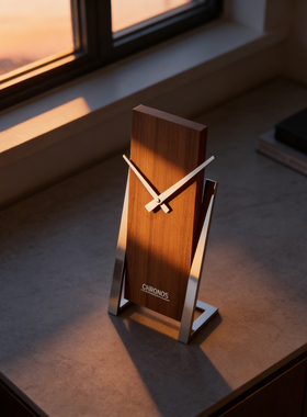 现代高级感创意木制时钟桌面摆件客厅样板房玄关卧室床头柜软装饰