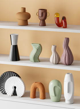 现代轻奢莫兰迪色系电视柜摆件高级感多巴胺家居开放格壁龛装饰品