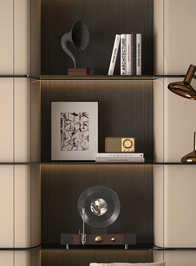 轻奢客厅会所壁柜艺术软装摆件