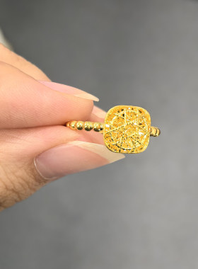 金包银戒指女拉丝镂空小方糖戒指简约轻奢百搭指环生日礼物送女友