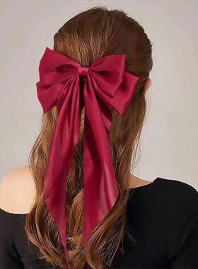 Elegant Solid Large Bow Ribbon Hair Clip For Women Girl Swee