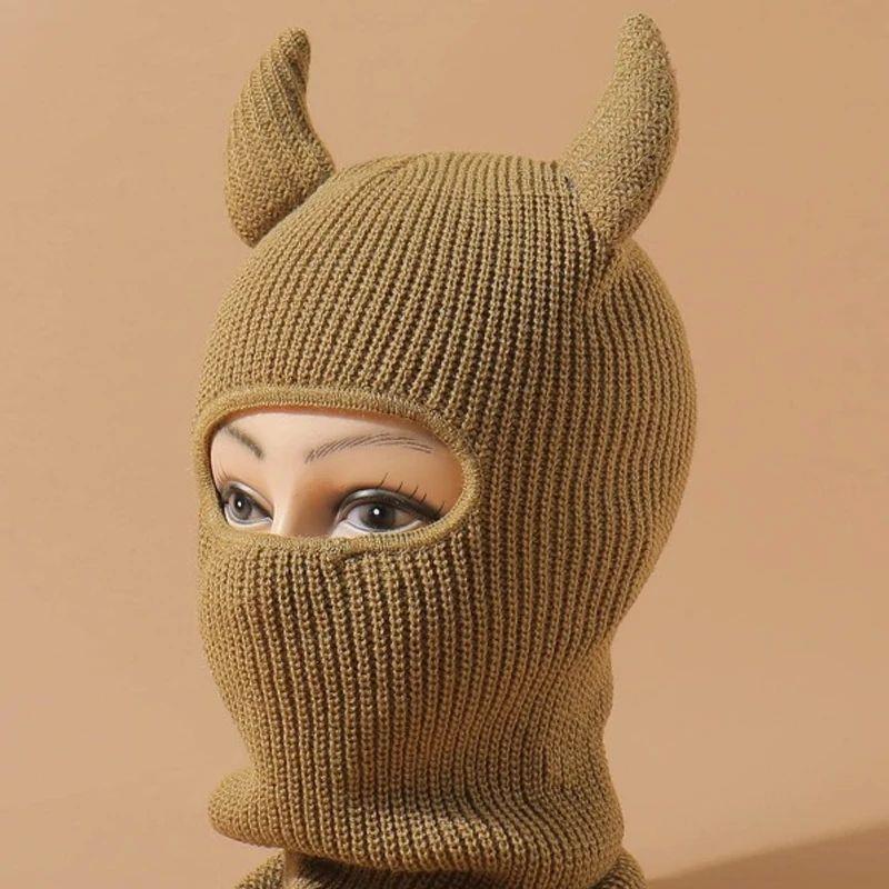 Y2K Horn Decor Balaclava Cap Monster Ears Ski Mask Balaclava - 图0