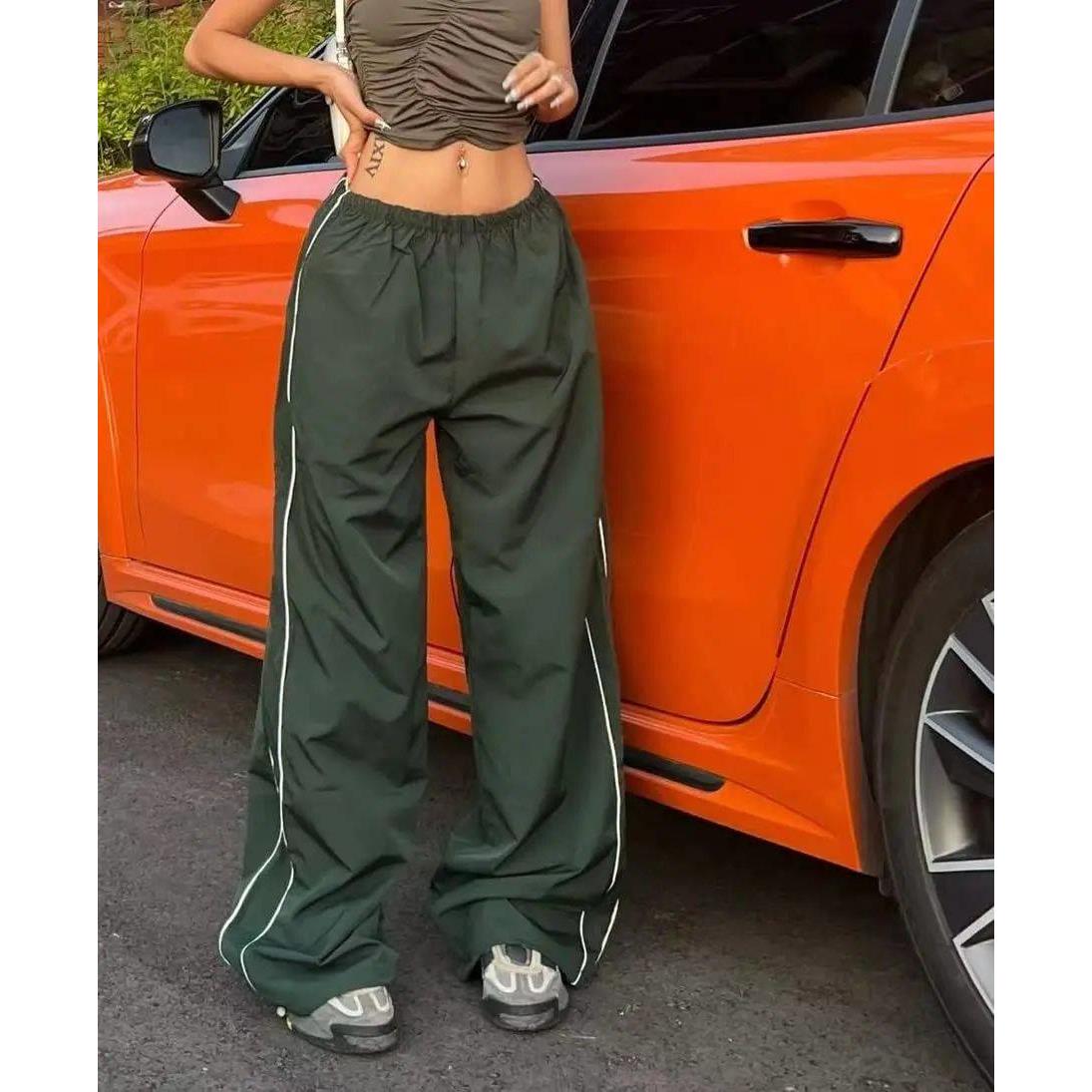 Y2K Baggy Cargo Pants for Women Drawstring Elastic Low Waist - 图3