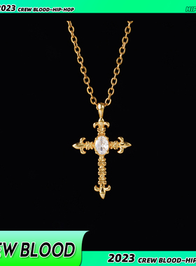 满钻十字架项链竹节链长款
