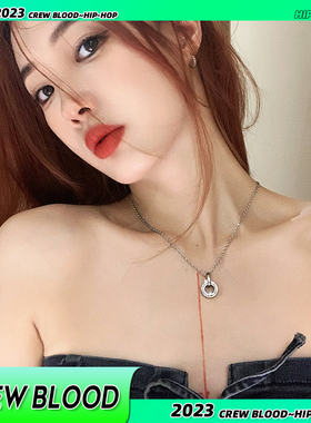 百搭简约双环项链钛钢男女