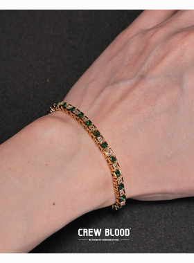 祖母绿冰糖网球手链金色男小众