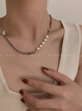 小众设计感珍珠拼接饰品锁骨链