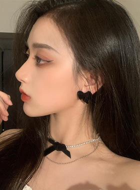 黑色丝绒蝴蝶结锁骨链新款网红
