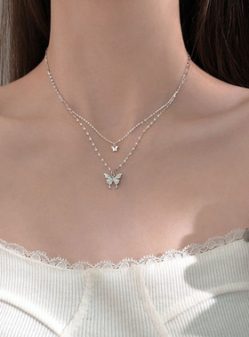 小众闪钻蝴蝶双层ins温柔风项链