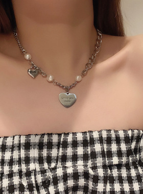 珍珠爱心轻奢小众长款锁骨链