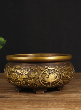 铜聚宝盆摆件黄铜十二生肖祥云盆客厅办公室桌面四神兽存钱罐o