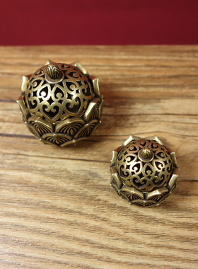 黄铜迷你镂空莲花香炉摆件小铜炉