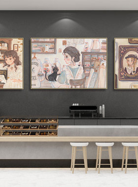 面包店墙面装饰画可爱ins女生房间卧室床头挂画卡通少女蛋糕壁画