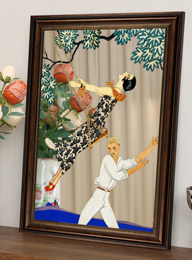 法式复古风镜子装饰画咖啡柜桌面摆画服装店网红打卡餐厅艺术壁画