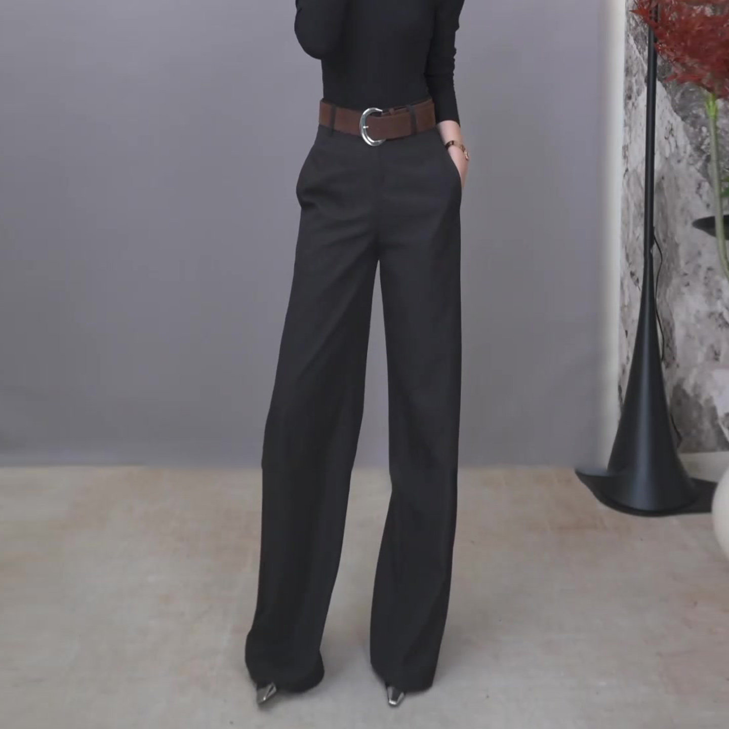 黑色高腰修身西装阔腿裤女2025秋季新款宽松显瘦休闲垂感直筒长裤,淘宝优惠券,粉丝福利购,淘宝优惠卷