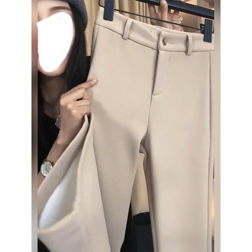 西装微喇裤女2025年冬季加绒百搭新款气质垂感修身垂感显瘦马蹄裤 - 图1