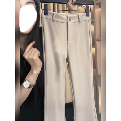 西装微喇裤女2025年冬季加绒百搭新款气质垂感修身垂感显瘦马蹄裤 - 图0