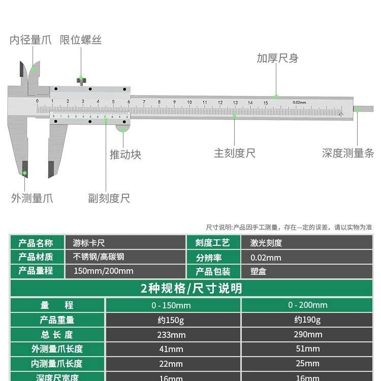 碳钢游标卡尺一体式工业级高精度不锈钢油标卡尺普通家用游标卡尺 - 图1