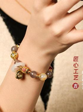 灰玛瑙高级感手串新中式五路财神招财转运手链女时尚热卖饰品