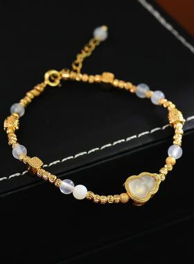 广州大佛寺法物流通福禄生财本命年白玉髓葫芦沙金手链国潮新中式