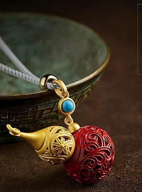 广州大佛寺高含量帝王紫金砂嘎乌盒空瓶可装心经朱砂项链吊坠