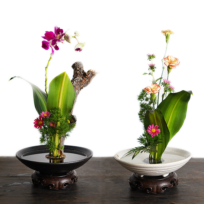 剑山插花器陶瓷三足盘盆日式小原流花道花器中式禅意花艺底座器皿,淘宝优惠券,粉丝福利购,淘宝优惠卷