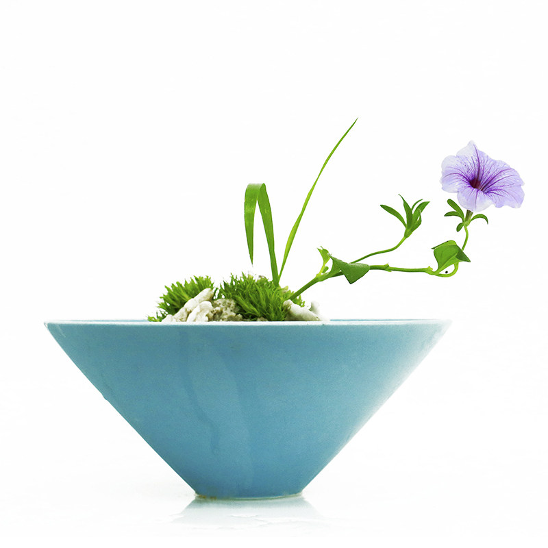 池坊花道花器黑色蓝色磨砂生花立花器花盆小原流自由花