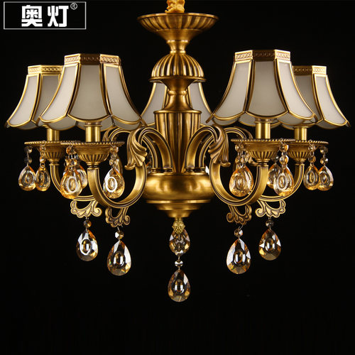 欧式全铜水晶吊灯客厅餐厅卧室别墅法式吊灯美式铜艺灯AI智能语音 - 图1