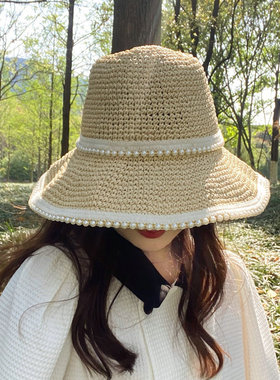 圆顶外出优雅女夏大檐手工遮阳帽