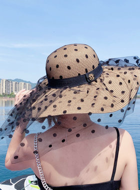 出游韩版女夏大檐蕾丝太阳帽防晒