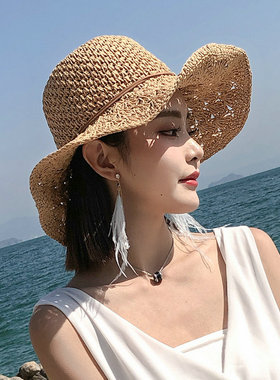 太阳女士出游沙滩防晒草编帽子