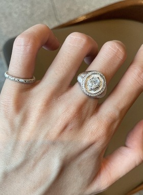 925纯银复古八芒星盾牌戒指意大利镶钻拉丝工艺宫廷风小众女指环