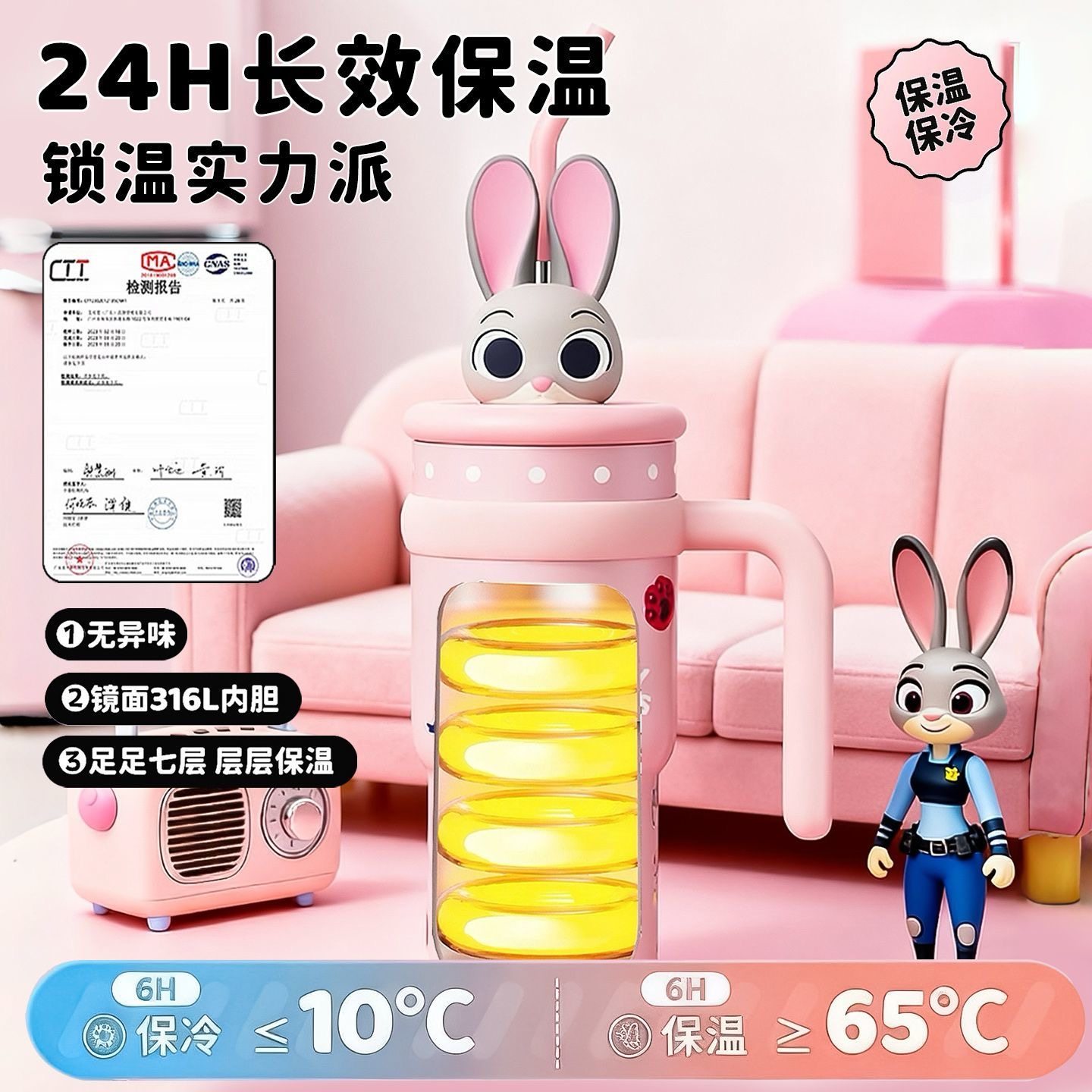 迪士尼疯狂动物城尼克保温杯女生高颜值吸管冰霸杯大容量学生水壶,淘宝优惠券,粉丝福利购,淘宝优惠卷