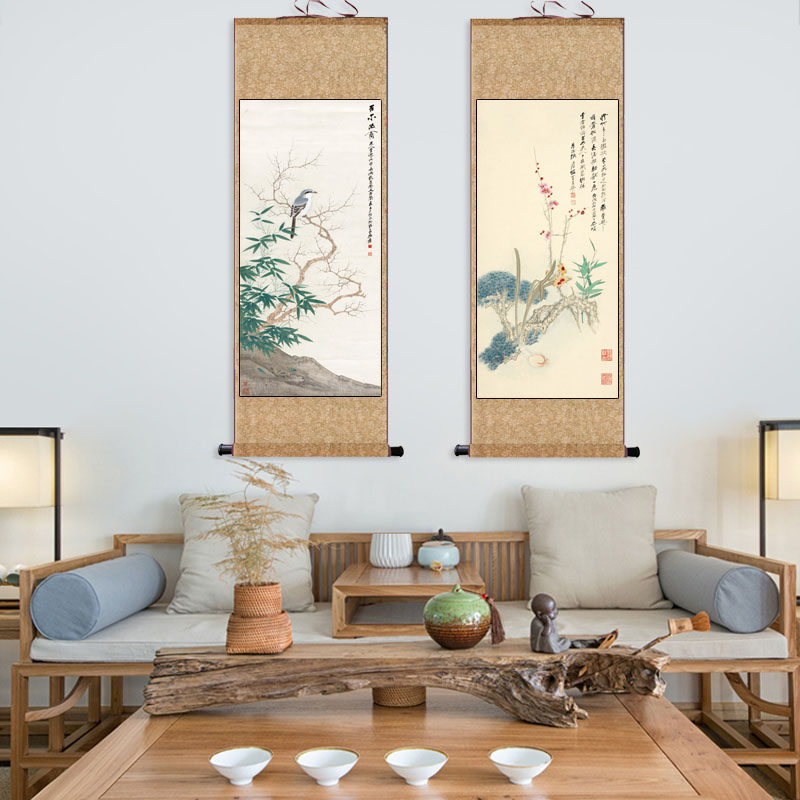 芙蓉桂花颜伯龙春柳花鸟画丝绸字画风水挂画名家客厅卷轴画,淘宝优惠券,粉丝福利购,淘宝优惠卷