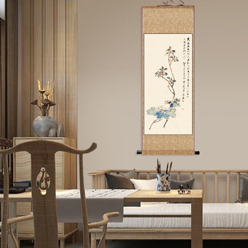 芙蓉桂花颜伯龙春柳花鸟画丝绸字画风水挂画名家客厅卷轴画,淘宝优惠券,粉丝福利购,淘宝优惠卷