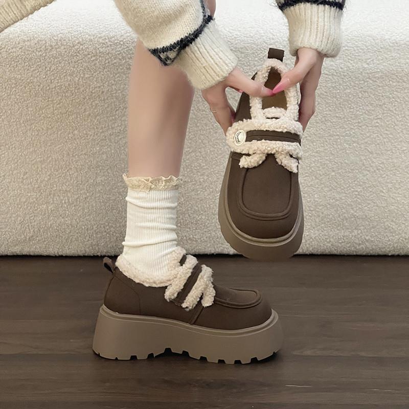松糕底气质加绒保暖勃肯鞋女2025冬季厚底内增高小个子配裙子单鞋 - 图0