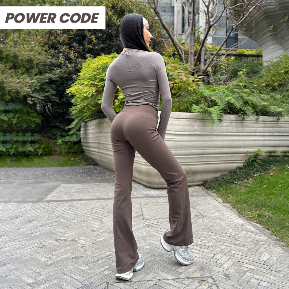 秋冬加绒喇叭裤女高腰裸感显瘦保暖阔腿裤运动健身瑜伽微喇长裤女 - 图2