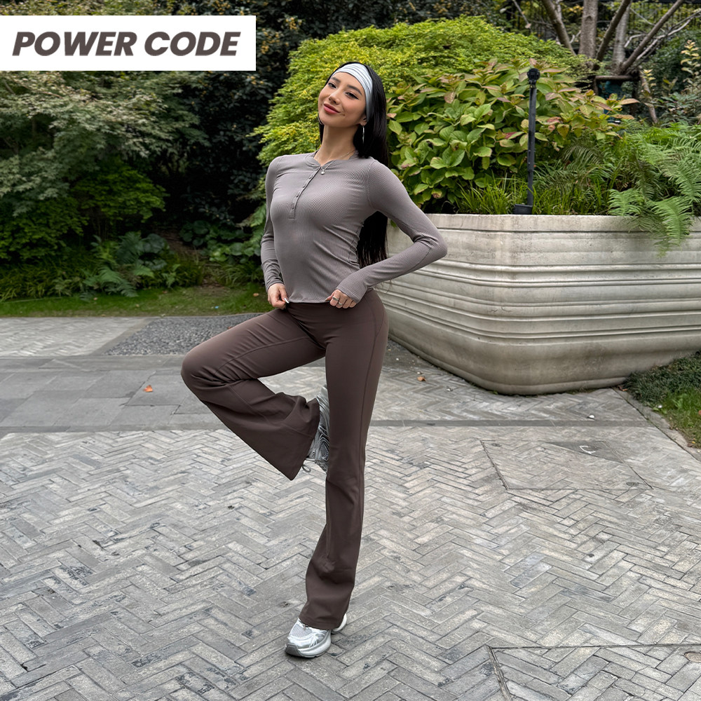 秋冬加绒喇叭裤女高腰裸感显瘦保暖阔腿裤运动健身瑜伽微喇长裤女 - 图1