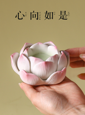 德化陶瓷莲花烛台供佛酥油灯灯盏底座蜡烛台灯座观音佛前家用供奉