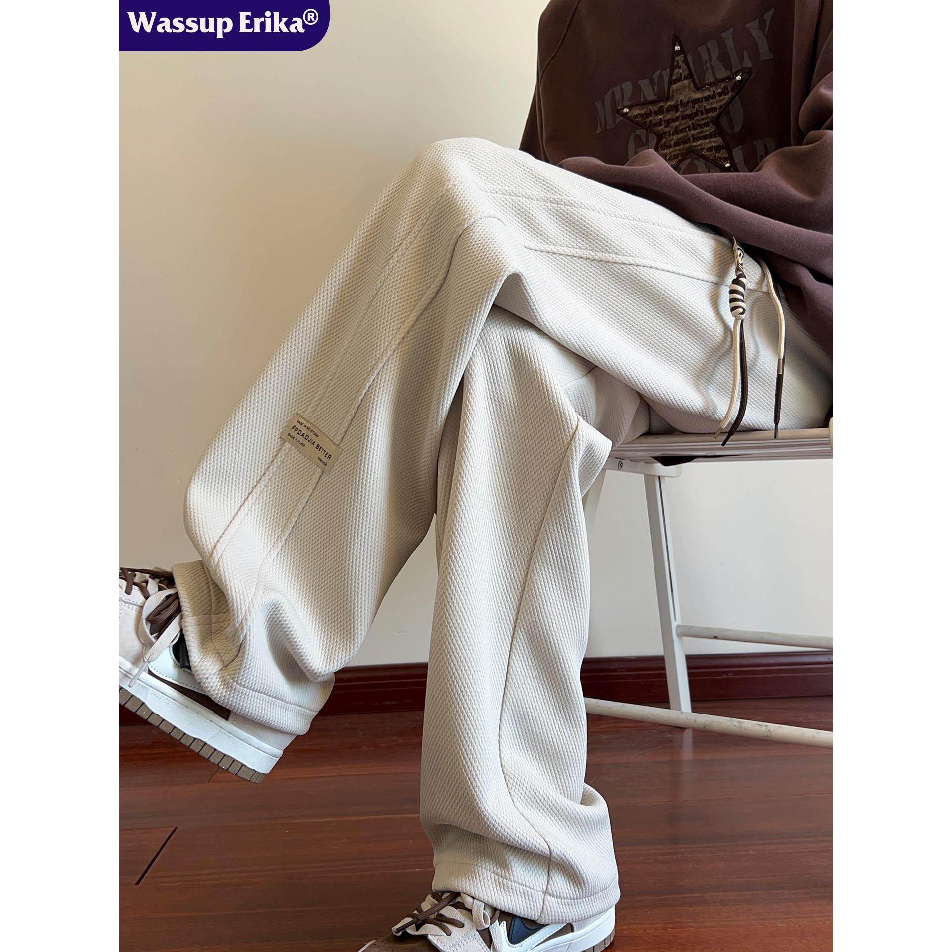 WASSUP ERIKA黑色裤子男士休闲裤秋冬直筒运动卫裤宽松加绒阔腿裤,淘宝优惠券,粉丝福利购,淘宝优惠卷