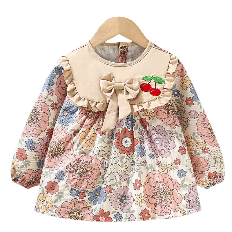 Smock girls 2025 new winter children's baby eating bib waterproof anti-dirty rice pocket corduroy apron autumn and winter