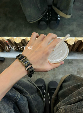 肥阿玛士多日系韩复古ins小众中古百搭牛皮手链手环手串配饰
