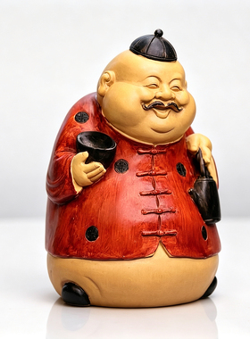 中式仿竹根木雕地主老爷摆件