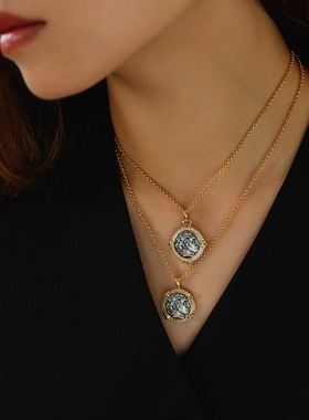 古罗马银币人像项链女精工925