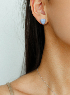 高级感小众设计简约清新925银奶蓝色珐琅釉爱心项链纯银耳钉女