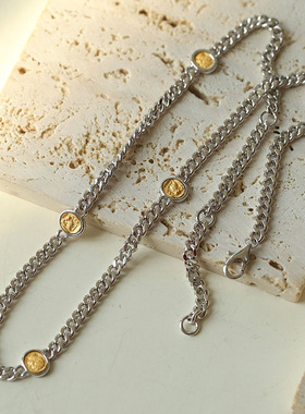 ICEEVA古巴链人像法式复古925银古币蜜蜂回首狮古法金币钱币项链